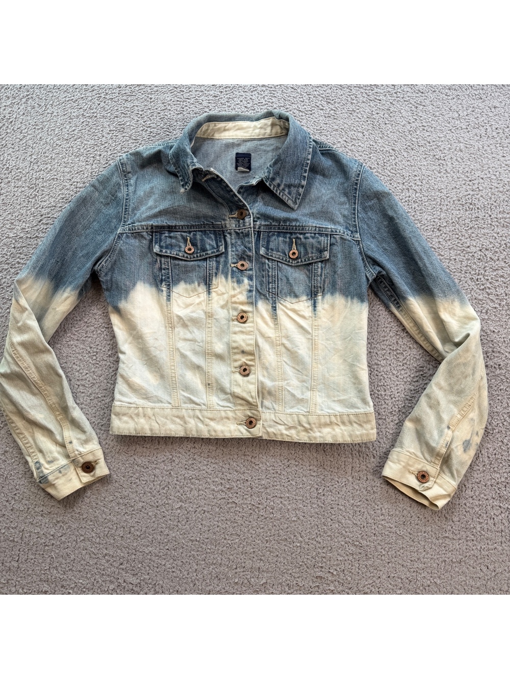 GAP Dip-Dye Bleach Denim Trucker Jacket Women’s Small Blue White 100% Cotton
